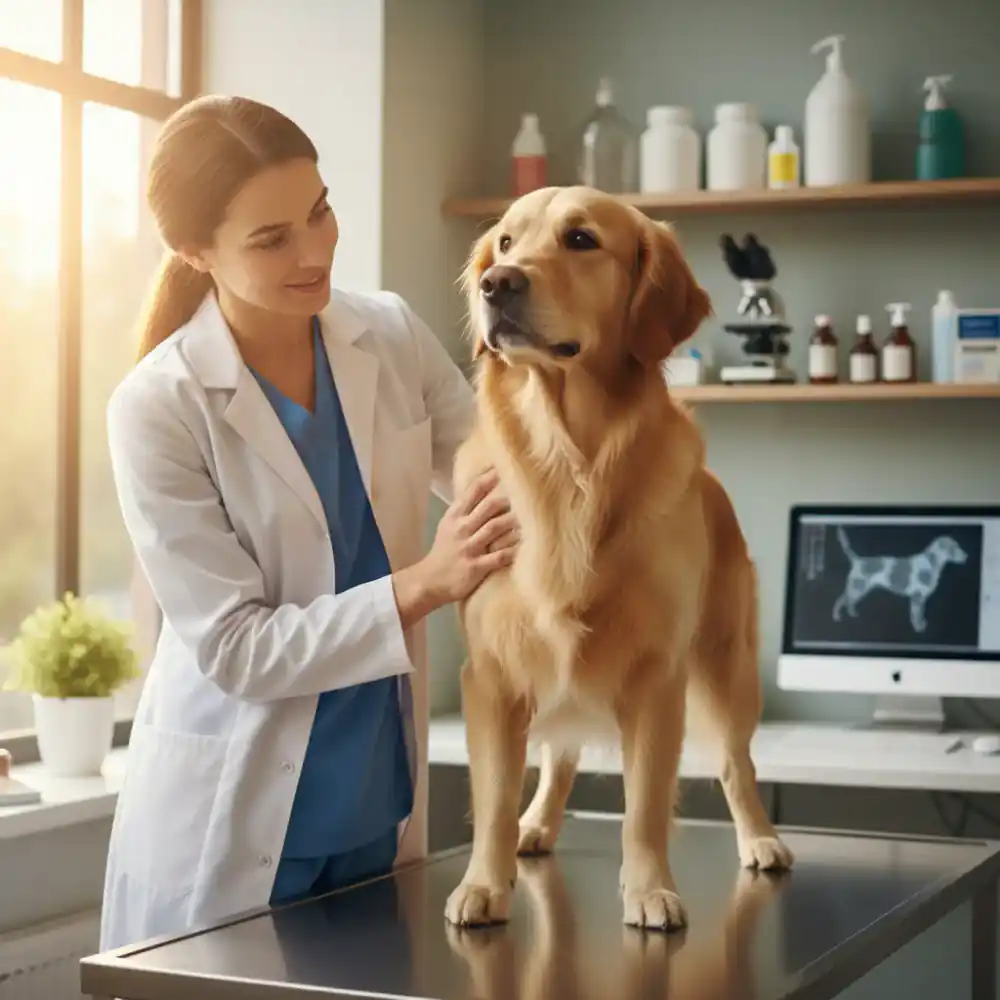 Veterinarian examining a dog