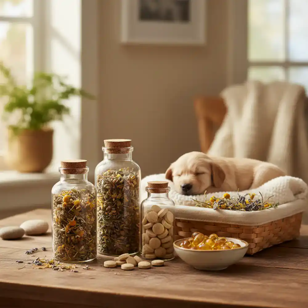 Jar of natural calming chews for dogs