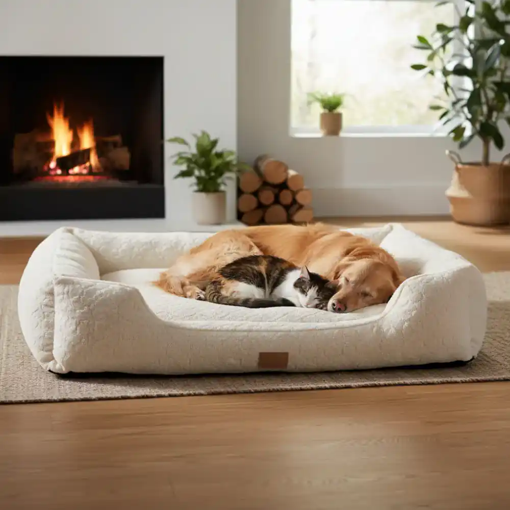 Plush memory foam orthopedic pet bed